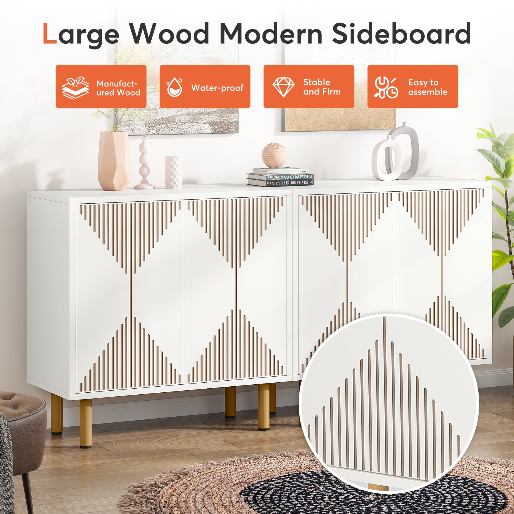 Wood Sideboard Buffet Storage Cabinet with Doors